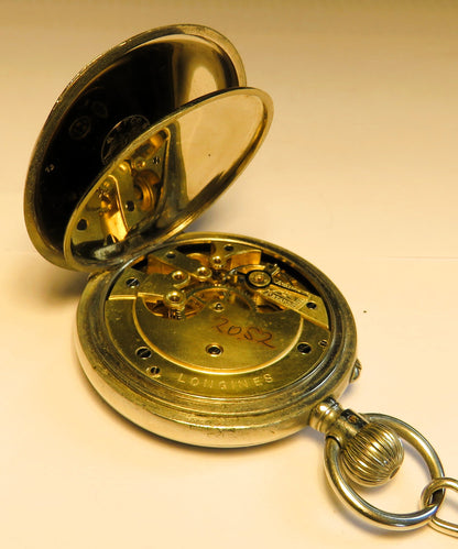 Longines Kal. L 20.52 gravierte Eisenbahner Taschen Uhr Kette / Münze ca. 1920 - Sammler - Uhren