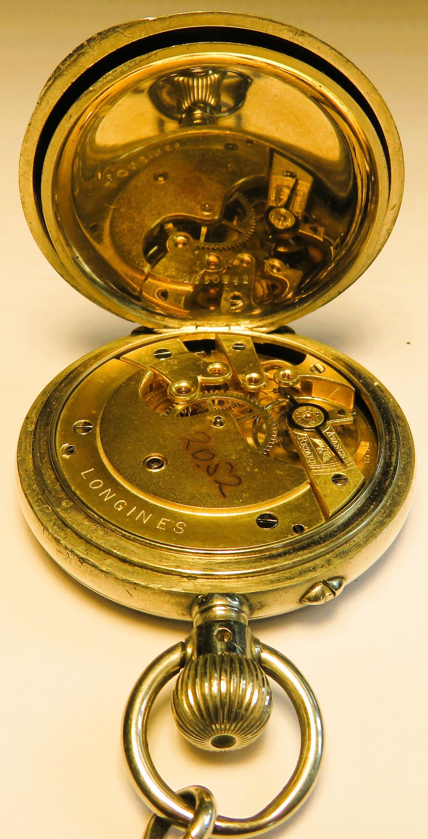 Longines Kal. L 20.52 gravierte Eisenbahner Taschen Uhr Kette / Münze ca. 1920 - Sammler - Uhren