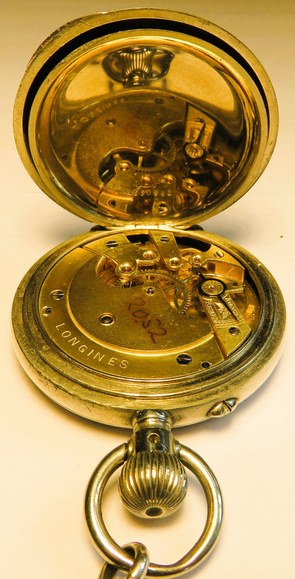 Longines Kal. L 20.52 gravierte Eisenbahner Taschen Uhr Kette / Münze ca. 1920 - Sammler - Uhren