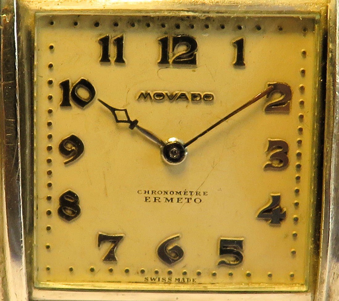 Movado Ermeto 925 Sterling Silber Luxus Schiebe Uhr Reiseuhr ca. 1930 - Sammler - Uhren
