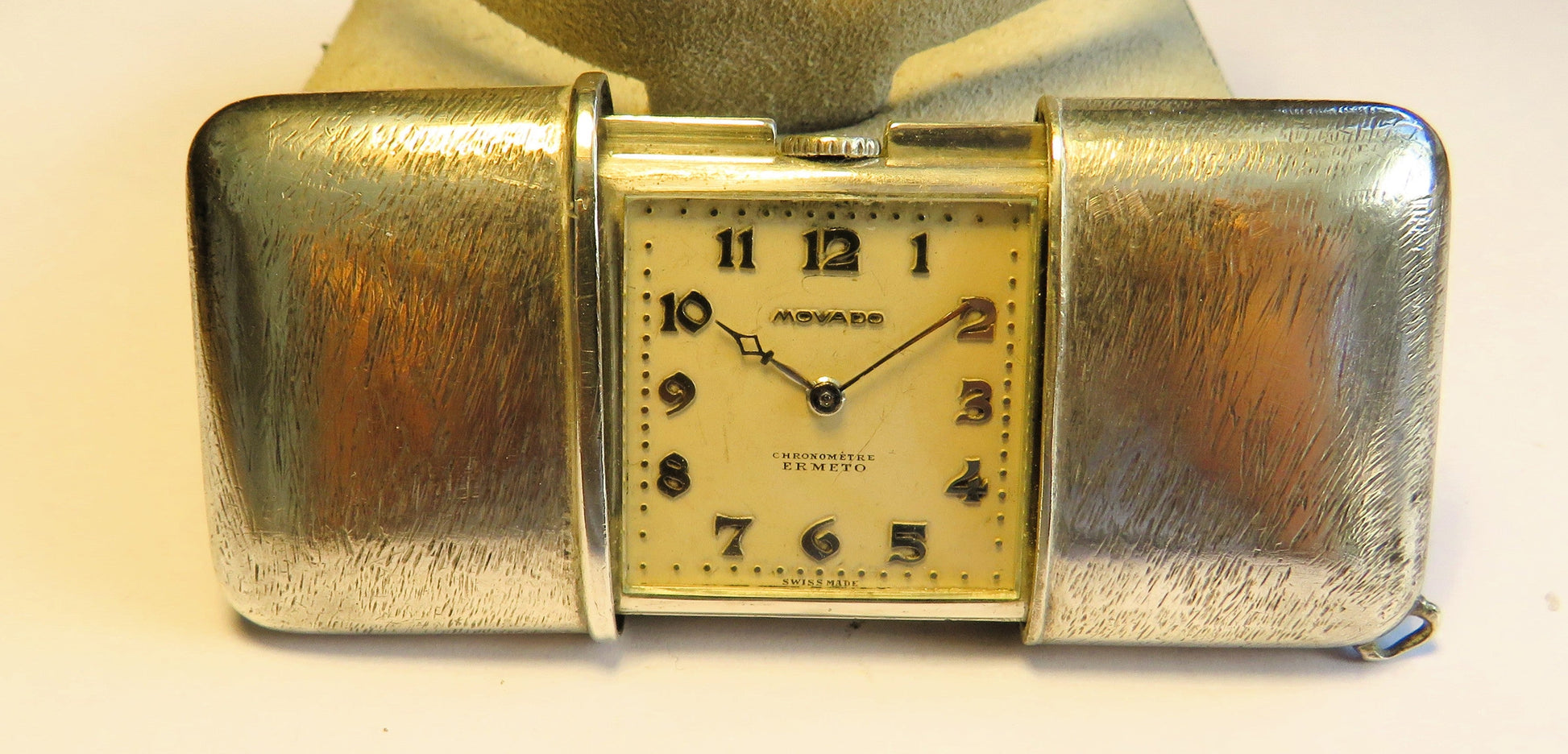 Movado Ermeto 925 Sterling Silber Luxus Schiebe Uhr Reiseuhr ca. 1930 - Sammler - Uhren