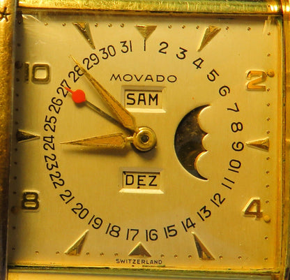 Movado Ermeto Moon Phase Mondphase Kalender Tag Monat Anzeige 1261 - 735M - Sammler - Uhren