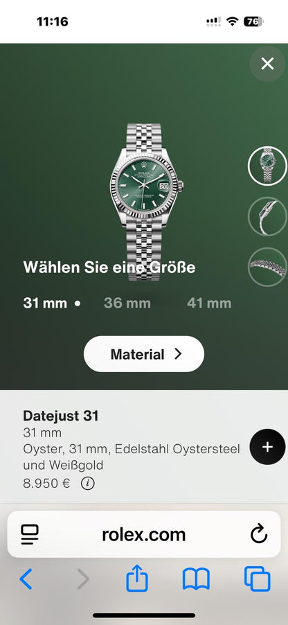 Neu! Rolex Lady Datejust 31mm Stahl/Weissgold Fullset OVP Papiere NP Euro 8950, - Sammler - Uhren