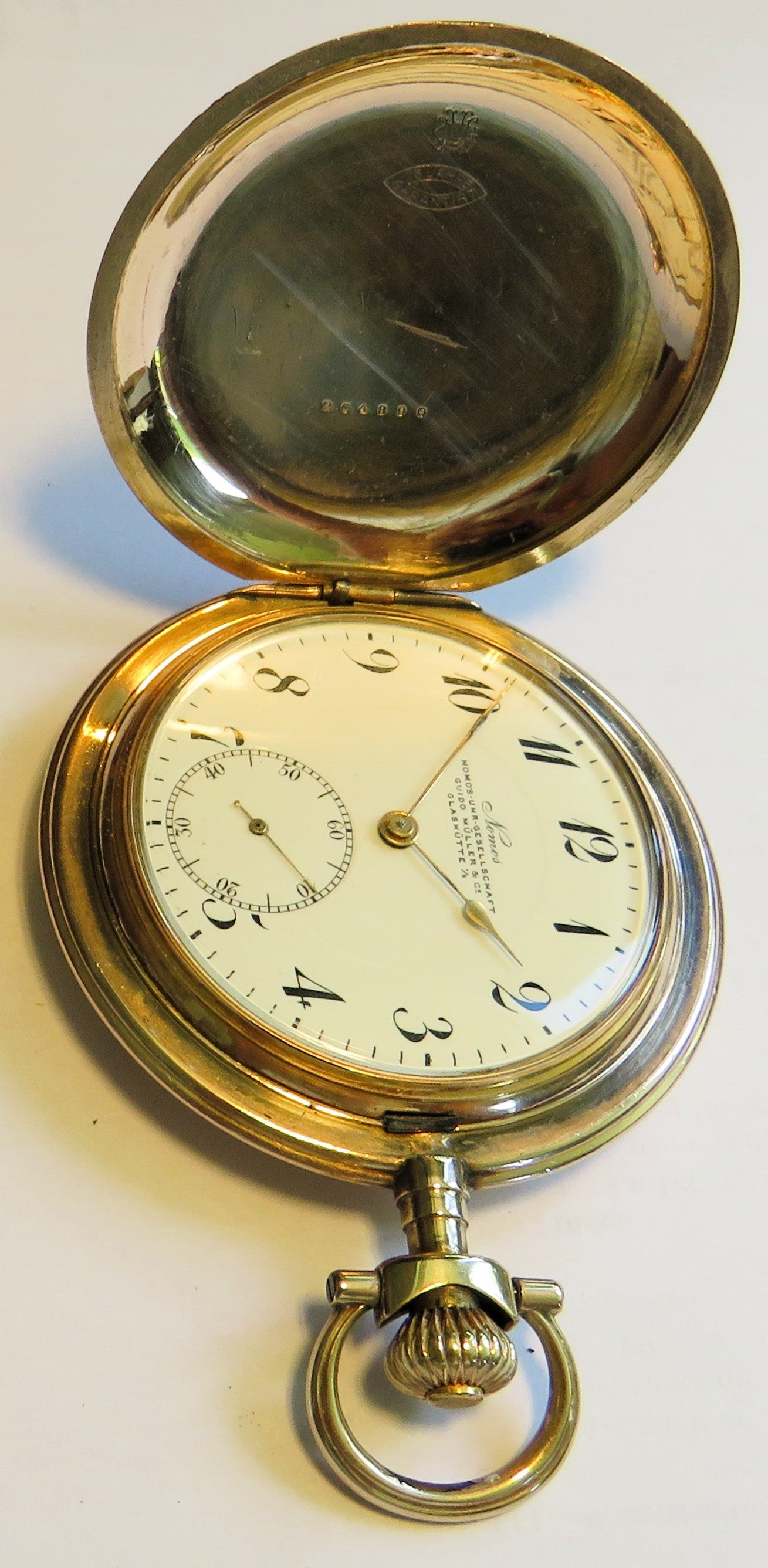 Nomos Guido Müller Glashütte edelste Herren Taschenuhr vergoldet ca. 1920 - Sammler - Uhren