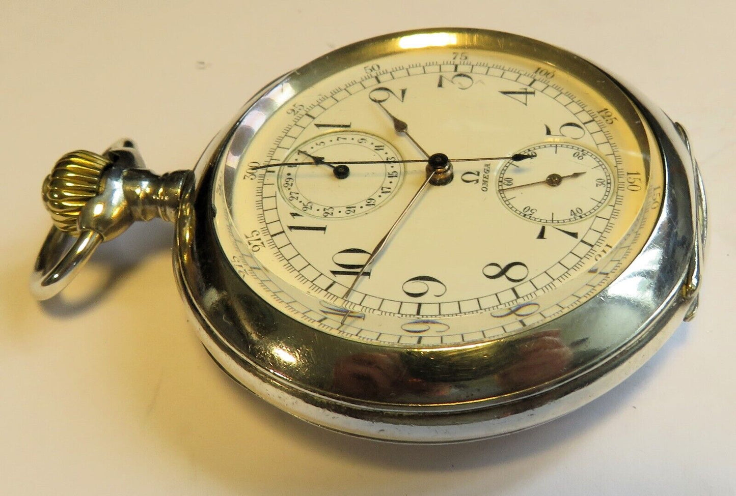 Omega massiv Silber Schaltrad Chronograph Fliegertruppe WK 1 Schwanenhals - Sammler - Uhren