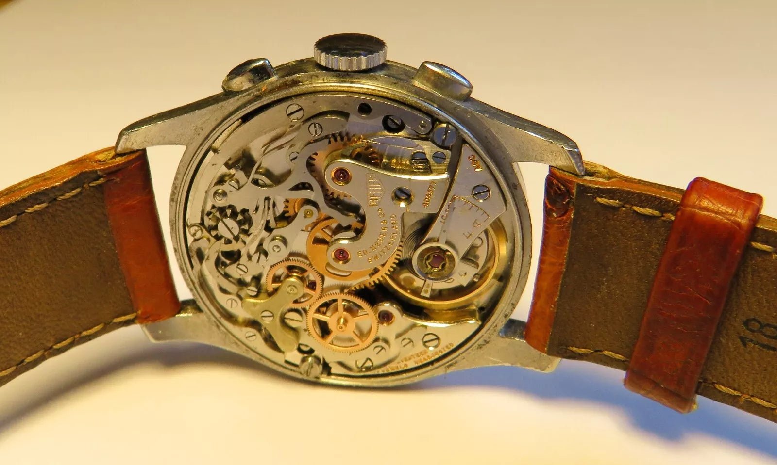 Orig. Ed Heuer Saint Imier Vintage Flyback Schaltrad Chronograph ca. 1950 AOC - Sammler - Uhren