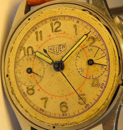 Orig. Ed Heuer Saint Imier Vintage Flyback Schaltrad Chronograph ca. 1950 AOC - Sammler - Uhren