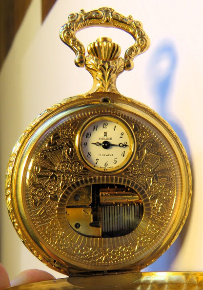 Orig. Reuge Prunk Taschenuhr Musik Walzen Spielwerk - funktioniert - Sammler - Uhren