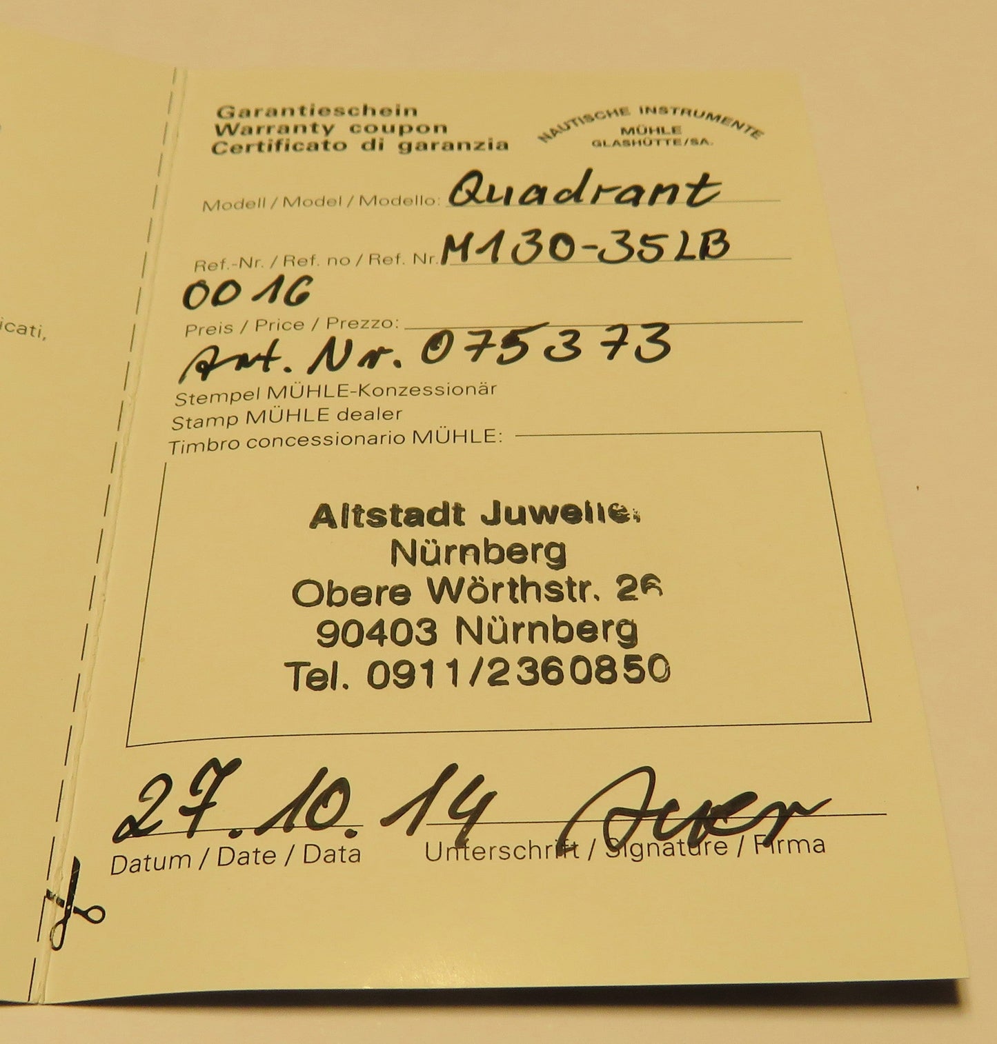 Quadrant Mühle Glashütte Nautische Instrumente Automatik HAU Fullset Papiere - Sammler - Uhren