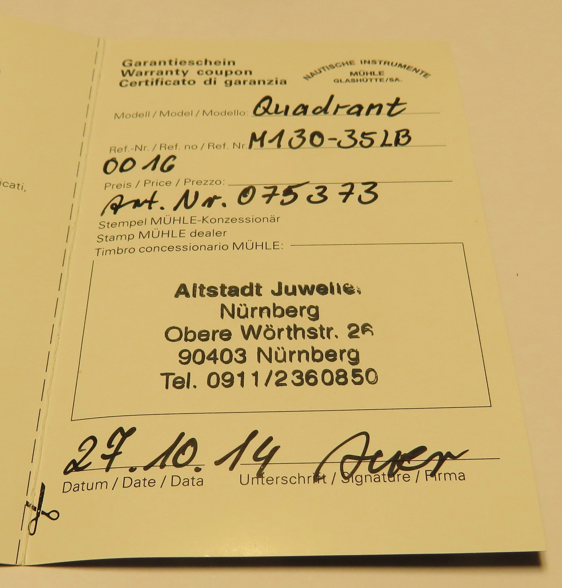 Quadrant Mühle Glashütte Nautische Instrumente Automatik HAU Fullset Papiere - Sammler - Uhren