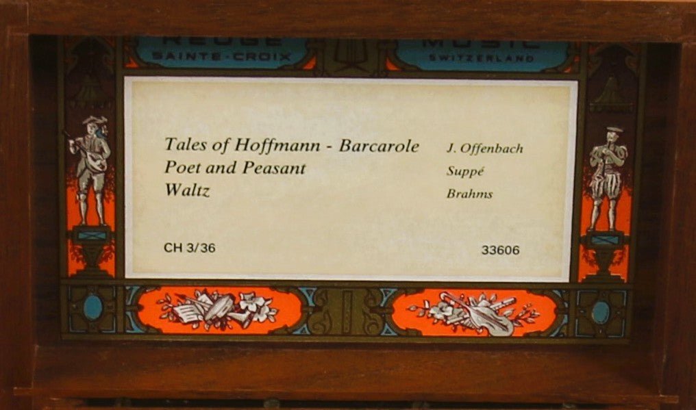 Reuge Sainte Croix Walzenspieluhr handbemalt 3 Melodien Offenbach Suppé Brahms - Sammler-Uhren