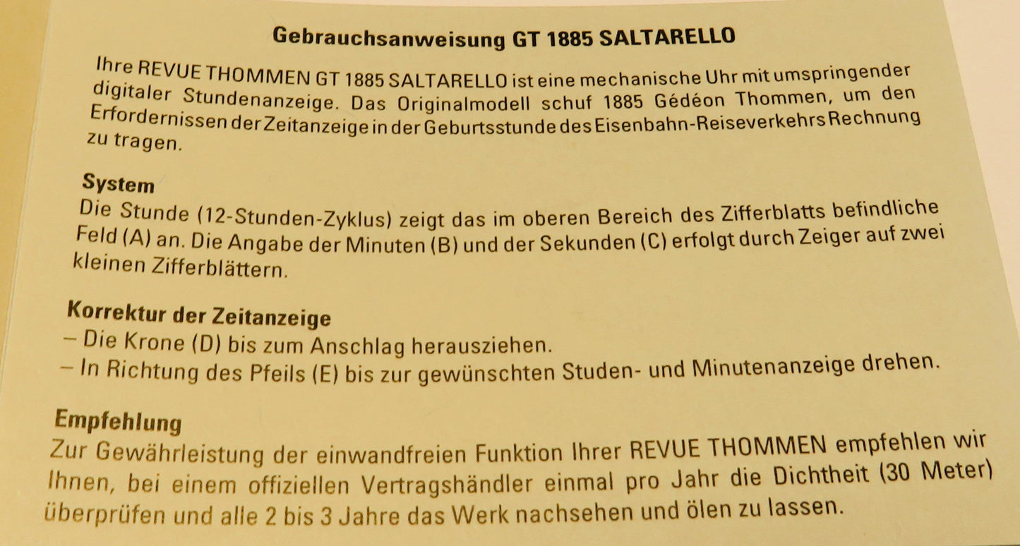 Revue Thommen Saltarello Regulator springende Sekunde Fullset OVP + Papiere - Sammler - Uhren
