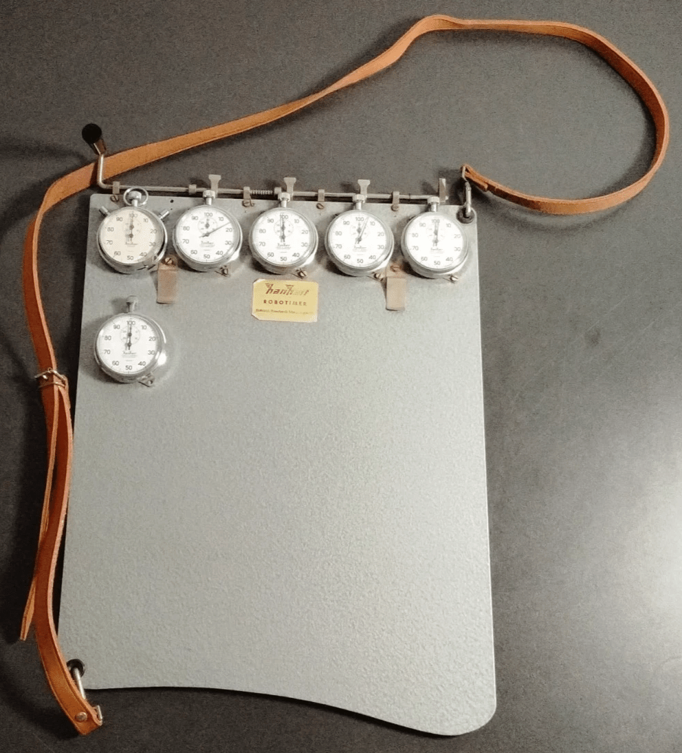 Robotimer Rallye orig. Hanhart Additionsstopper seltene 5 Stoppuhren orig. Gurt - Sammler - Uhren