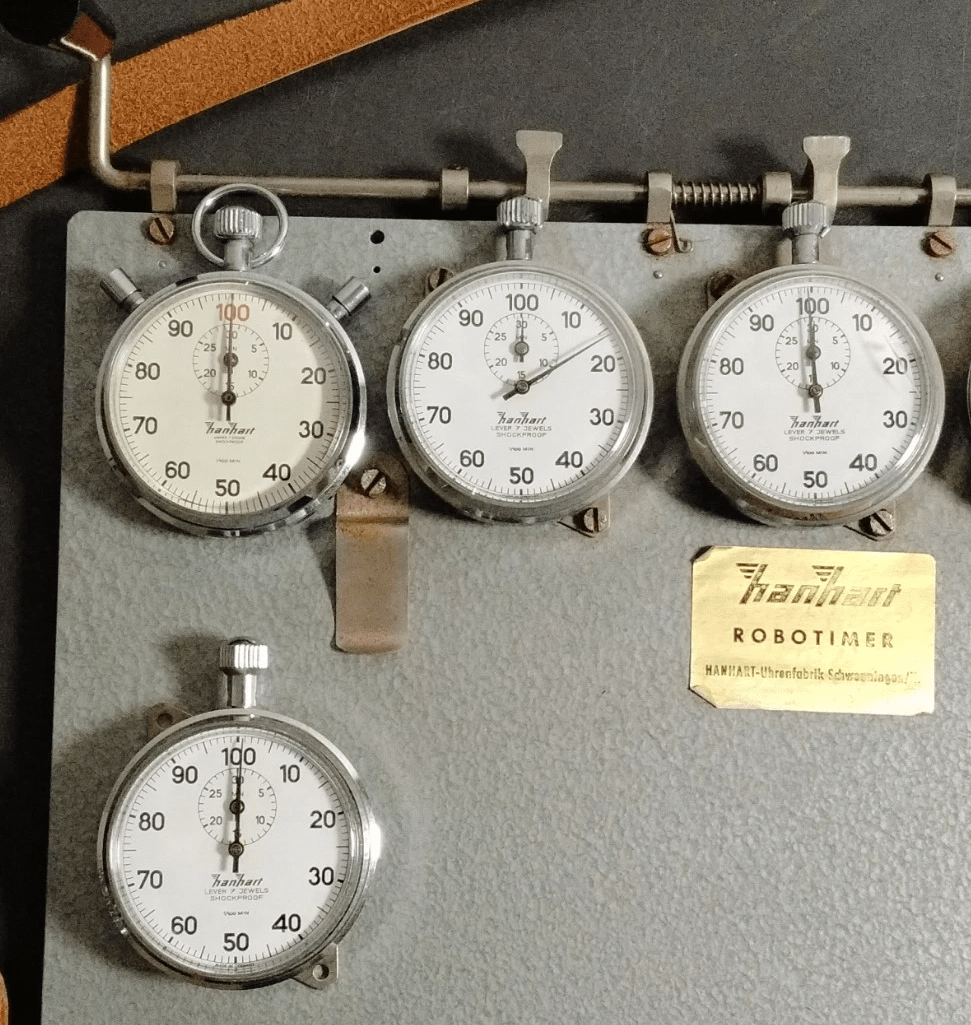 Robotimer Rallye orig. Hanhart Additionsstopper seltene 5 Stoppuhren orig. Gurt - Sammler - Uhren