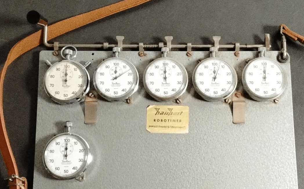 Robotimer Rallye orig. Hanhart Additionsstopper seltene 5 Stoppuhren orig. Gurt - Sammler - Uhren