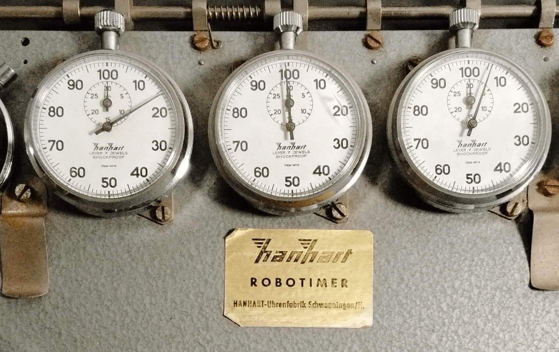 Robotimer Rallye orig. Hanhart Additionsstopper seltene 5 Stoppuhren orig. Gurt - Sammler - Uhren