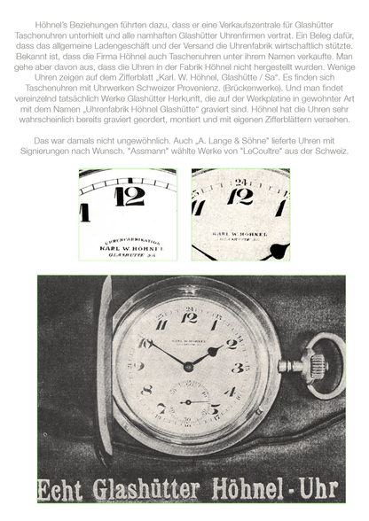 Seltenste Carl W. Höhnel Glashütte Taschenuhr Glashütter Bauart ca. 1930 - Sammler-Uhren