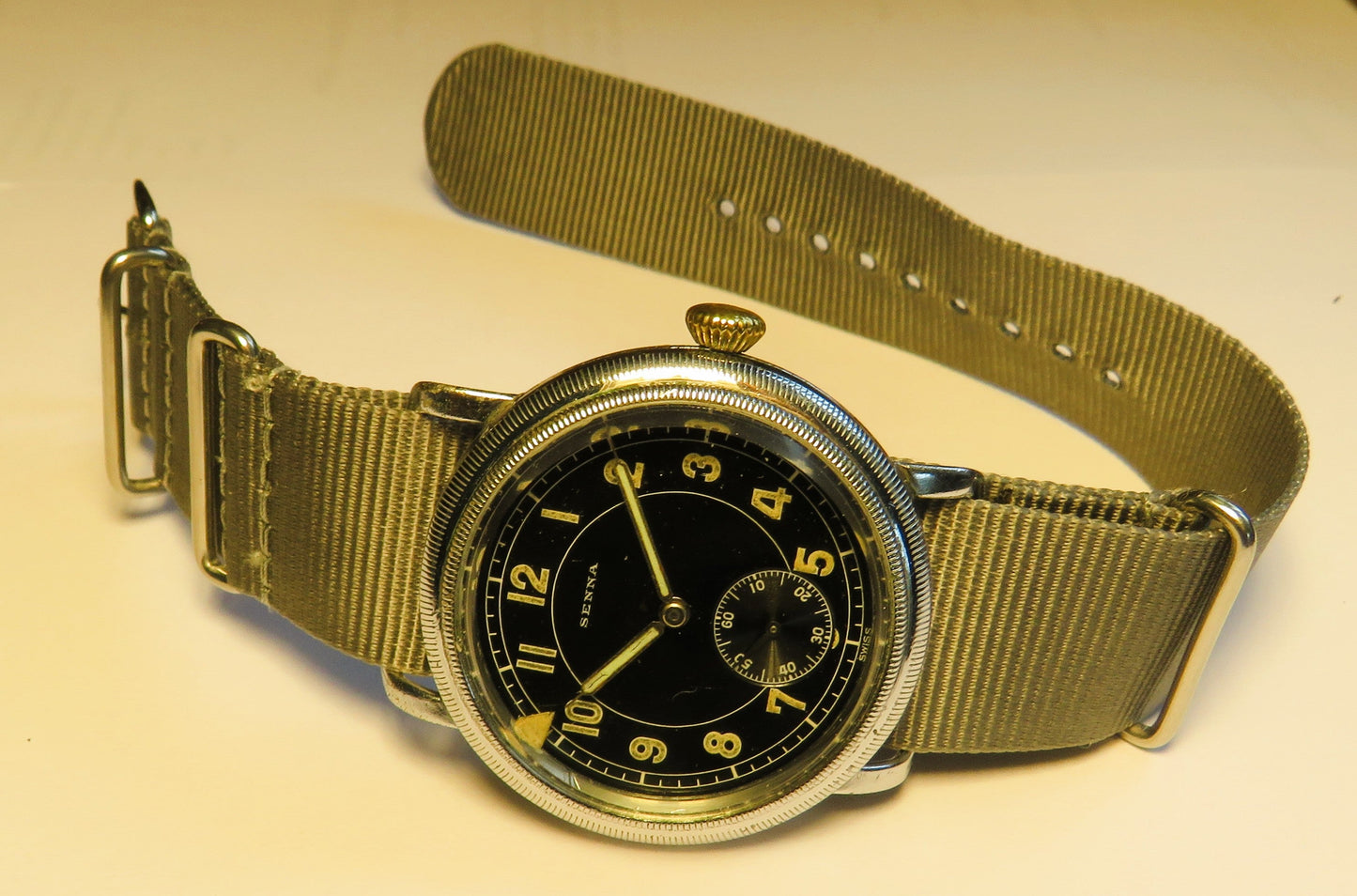 Senna frühe Pfeilindex Fliegeruhr Pilot Watch Reichsluftwaffe 1930 WK2 läuft - Sammler - Uhren