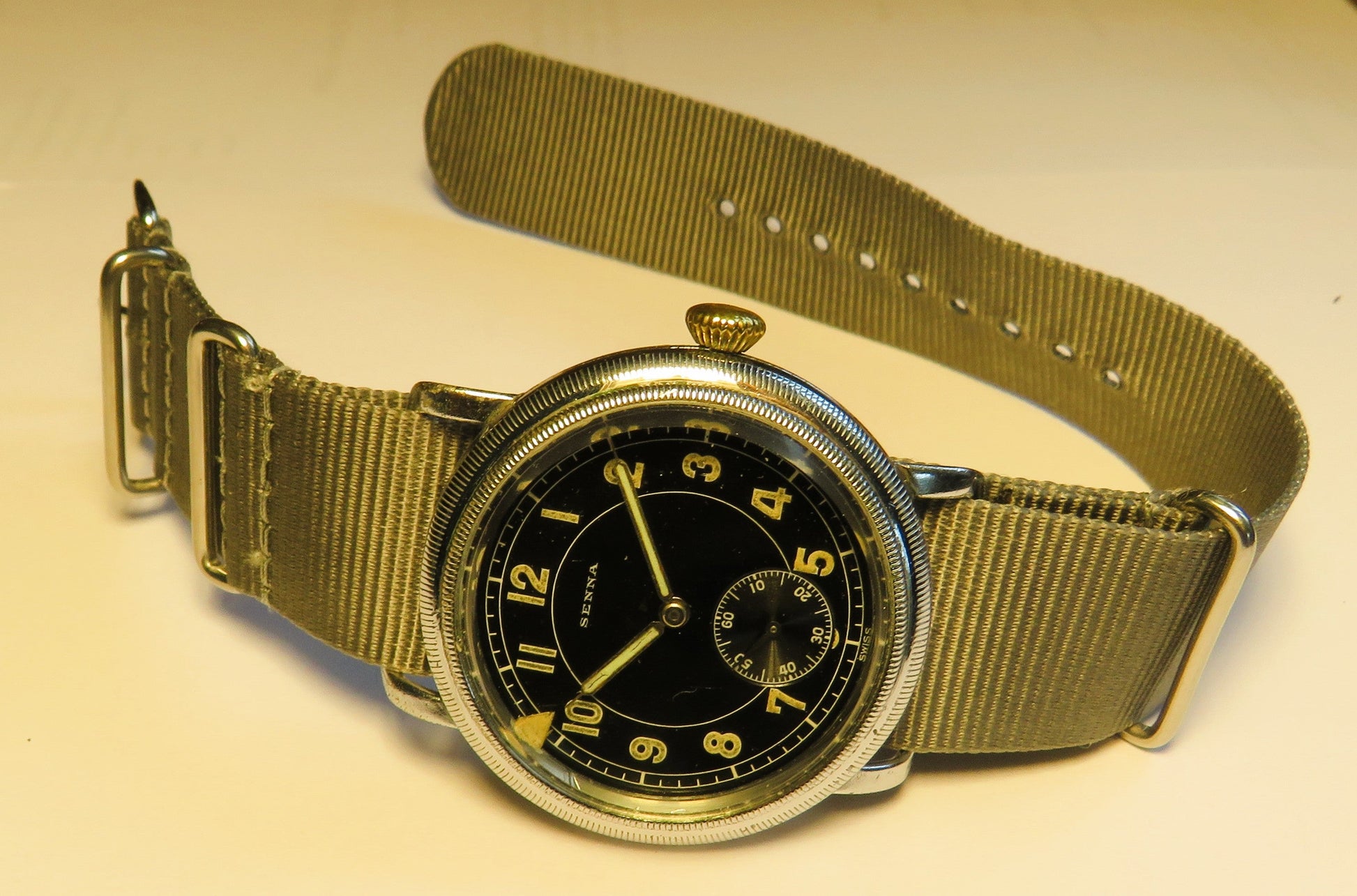 Senna frühe Pfeilindex Fliegeruhr Pilot Watch Reichsluftwaffe 1930 WK2 läuft - Sammler - Uhren