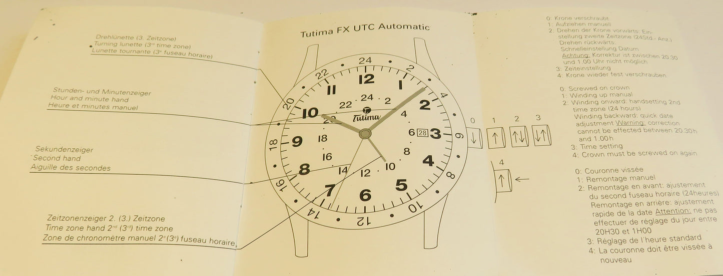 Tutima FX UTC Automatik, Modell 633 - 01 drehbare Lünette 2 Zeitzonen Fullset OVP - Sammler - Uhren