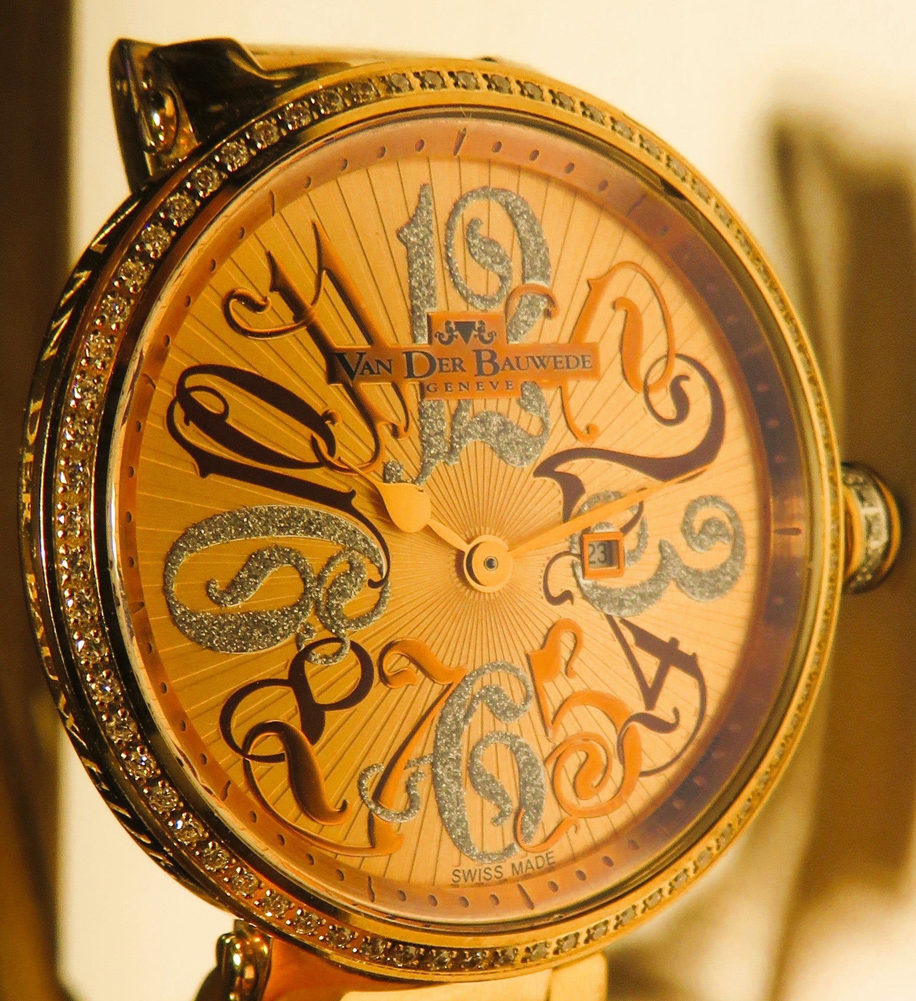 Van Der Bauwede Neb - k Cal. 98 Luxus HAU 100 x Diamant Lünette Quarz 42mm - Sammler - Uhren