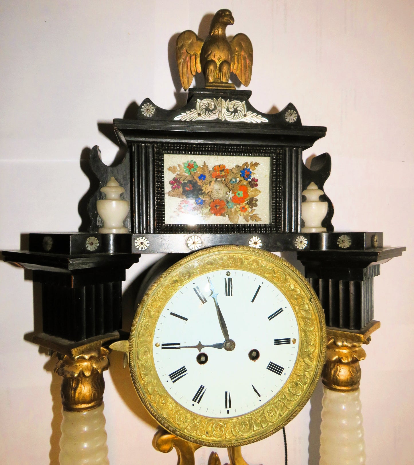 Wiener Portaluhr antik 54cm Stundenschlag Stockuhr Repetition Alabaster Säulen - Sammler - Uhren