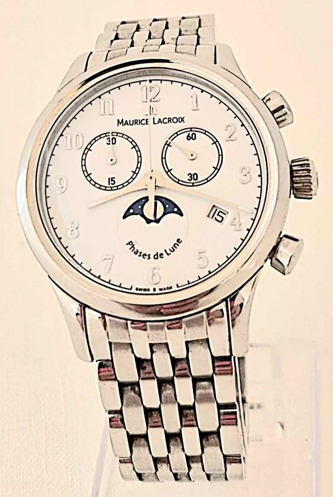 Maurice Lacroix Quartz Chronograph Moon Phase LC 1087 Full Set Original Box Papers