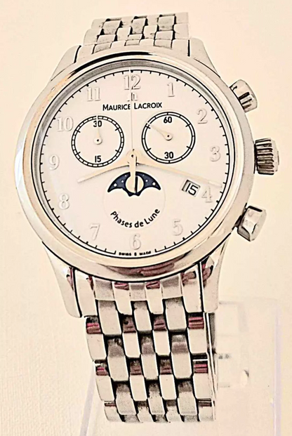 Maurice Lacroix Quartz Chronograph Moon Phase LC 1087 Full Set Original Box Papers