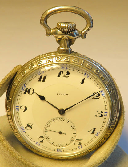 Zenith Sterling Silber Schützenuhr Eidgenössisches Schützenfest Aarau 1924 OVP - Sammler - Uhren