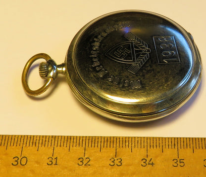 Zentra Cal. 62 Edelstahl Herren Taschenuhr Reichsarbeitsdienst 1938 - Sammler - Uhren